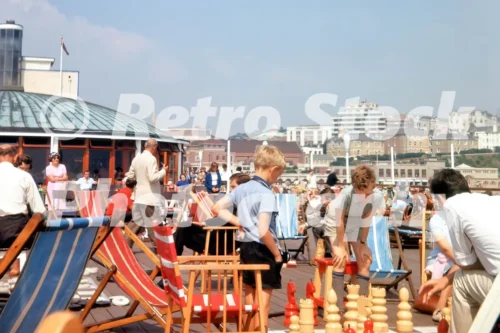 1966 Bournemouth Pier with deckchairs and giant chess set