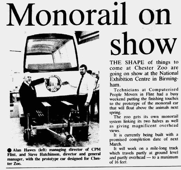 new monorail at Chester zoo press cutting