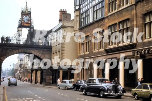 Eastgate Street Chester 1968 with Grosvenor Hotel and period cars