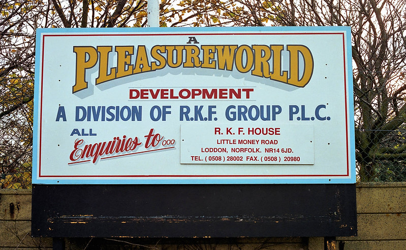 RKF sign at new Pleasurewood Hills under construction in Cleethorpes 1990