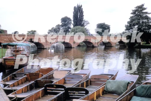 Clopton Bridge and rowing boats on the River Avon, Stratford, 1968