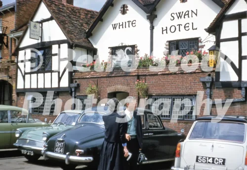 White Swan Hotel, Stratford-upon-Avon, 1960s, with period cars