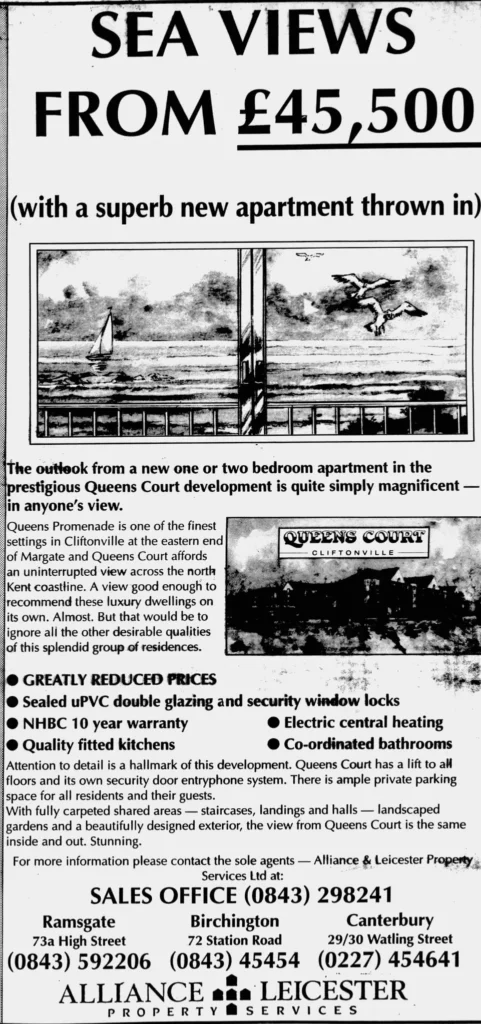 Queens Court Cliftonville opening advert 1992