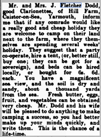 Caister Holiday Camp press cutting from 1906