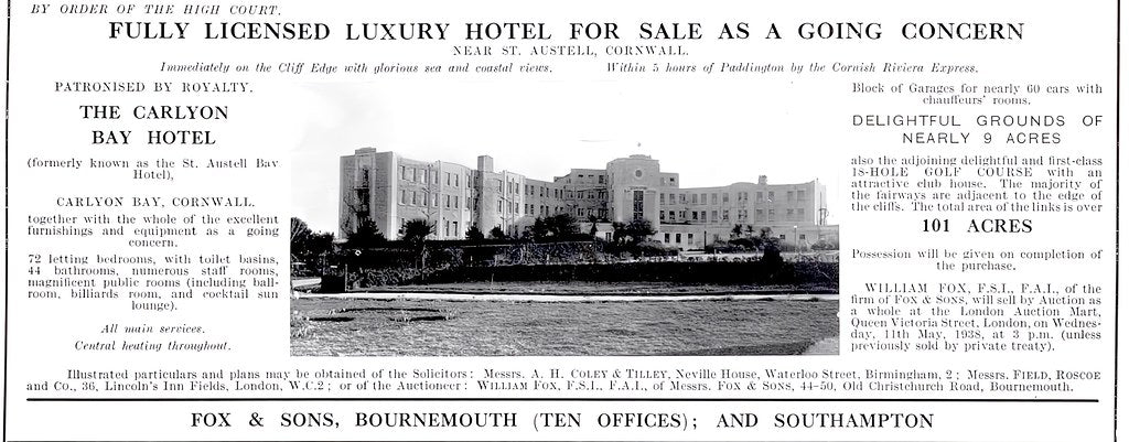 Carlton bay hotel for sale 1938