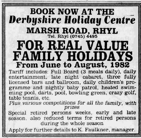 Derbyshire miners camp rhyl 1982 advert