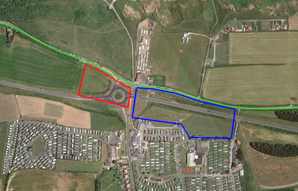 Modern map of Wallis's Cayton Bay Holiday Camp showing the new road construction