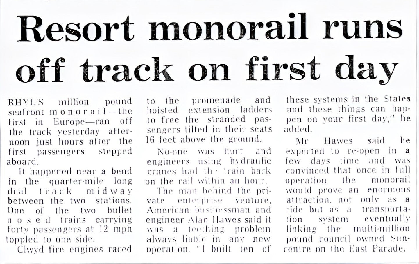 rhyl monorail gets stuck press cutting