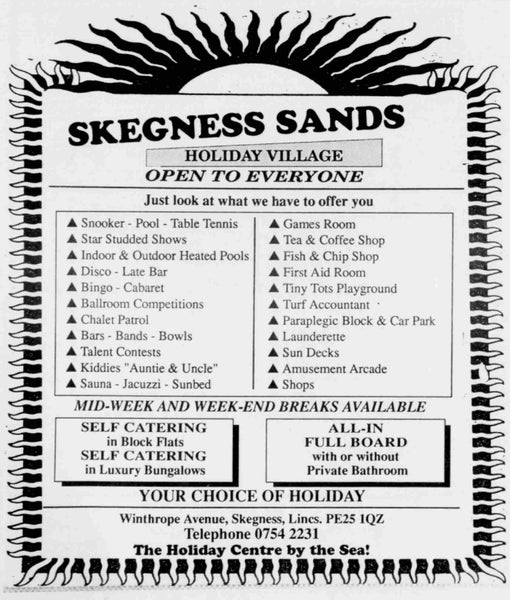 Skegness Sands advert from 1990