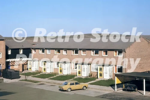 Battle Hill housing estate in Newcastle with parked Morris Marina, 1970s