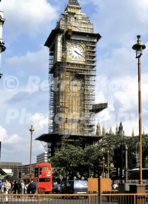 Big Ben covered in scaffolding 1985