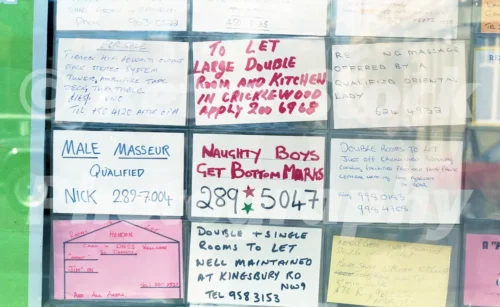 Personal ads in Notting Hill, London 1989 - Vintage photo