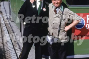Bus driver and conductor, Wrexham 1969 - Vintage photo