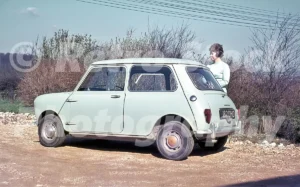 Austin Mini 182 DHO seen in the 1960s