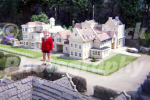 1970s view of Hastings Model Village with miniature houses and visitor