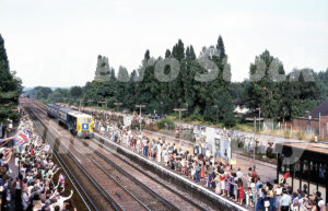 Royal wedding train (carrying Charles & Diana) West Byfleet 1981
