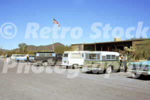 1970s visitor center at Organ Pipe Cactus National Monument with parked period cars