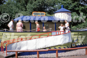 A 1950s color photo of families visiting the Noah’s Ark exhibit at the Belle Isle Children’s Zoo in Detroit in 1956.