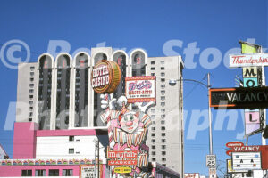 A 1980s color photo of the Circus Circus Hotel and the giant Topsy the clown neon sign in Reno, Nevada, in 1982.
