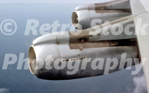 Air France Boeing 707 jet engines seen from a passenger window in 1969