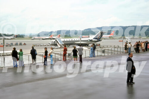 Olympic Airways Boeing 727 on the apron at Zurich Airport in 1974 viewed from the observation terrace