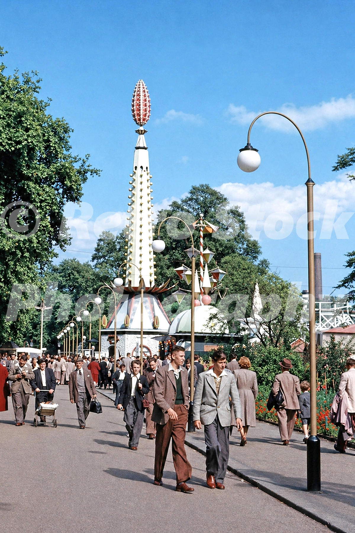 Vintage 1950s colour photo of the Festival Chocolate Shop at the Festival Pleasure Gardens in Battersea Park, London.