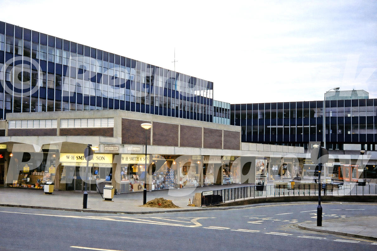 Churchill Centre shopping complex in Brighton with WH Smith 1970s