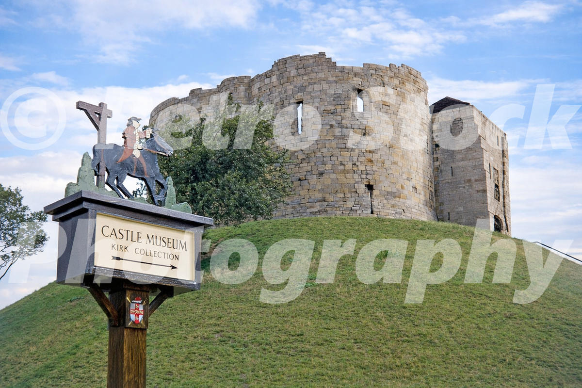 Clifford’s Tower York 1956 with Castle Museum sign in foreground