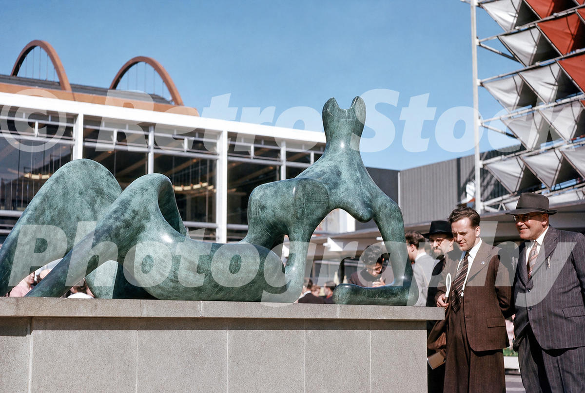 henry-moores-reclining-figure-festival-of-britain-1951_55238031747_o Vintage 1950s colour photo of Henry Moore’s Reclining Figure at the Festival of Britain on the South Bank in London.
