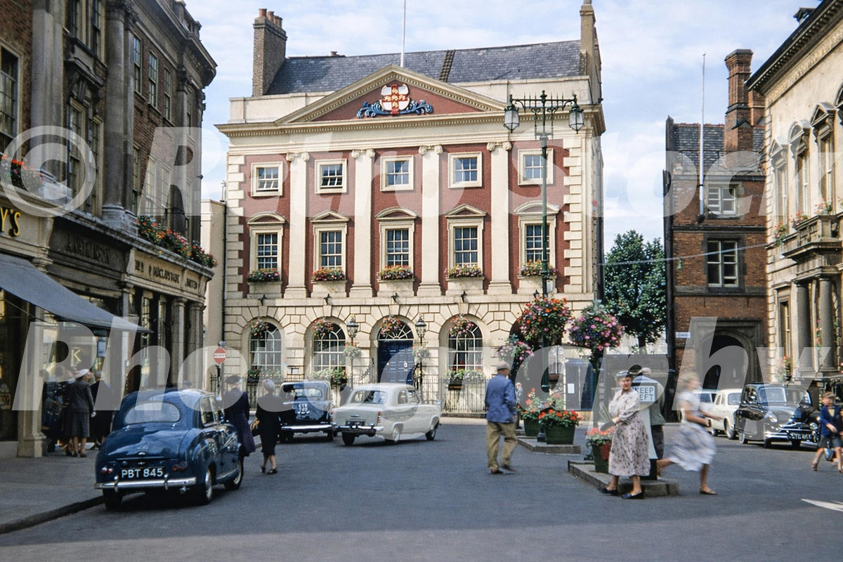 Mansion House in York in the 1950s showing St Helen’s Square with period cars and pedestrians