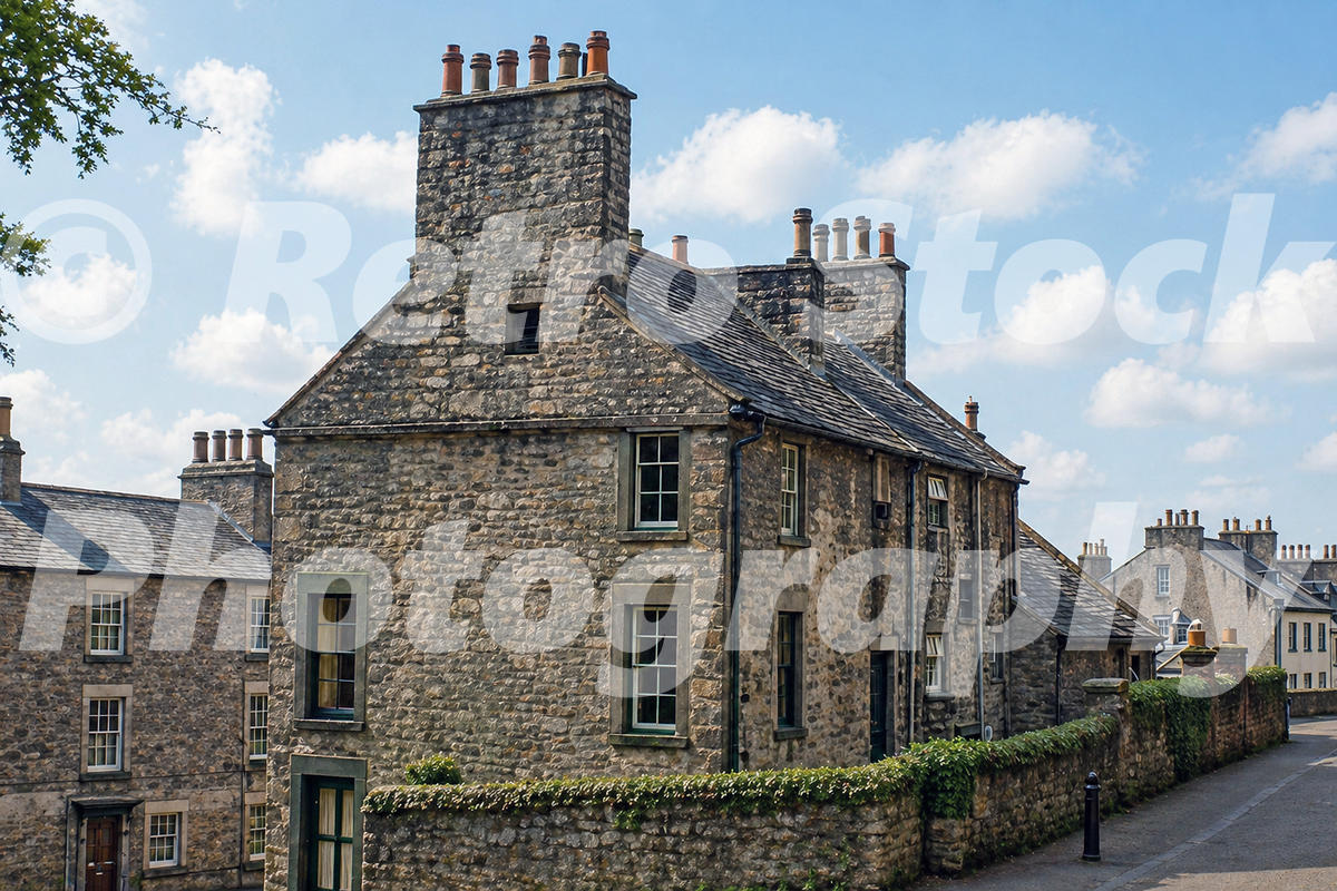 st-marys-parade-lancaster-1958_55231744296_o 1950s view of old stone houses on St Mary’s Parade in Lancaster, since demolished, with slate roofs, chimneys and narrow windows.