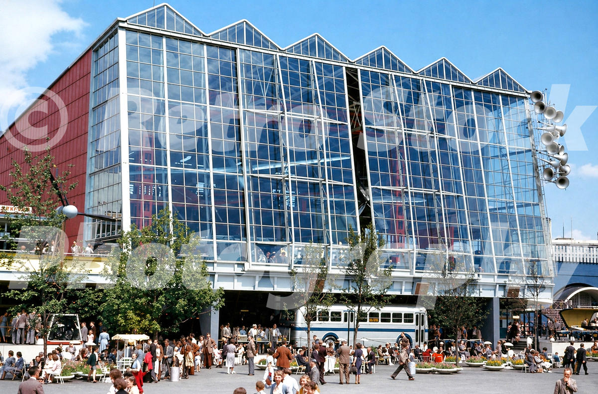 transport-pavilion-festival-of-britain-1951_55239344355_o Vintage 1950s colour photo of the Transport Pavilion at the Festival of Britain on the South Bank in London.