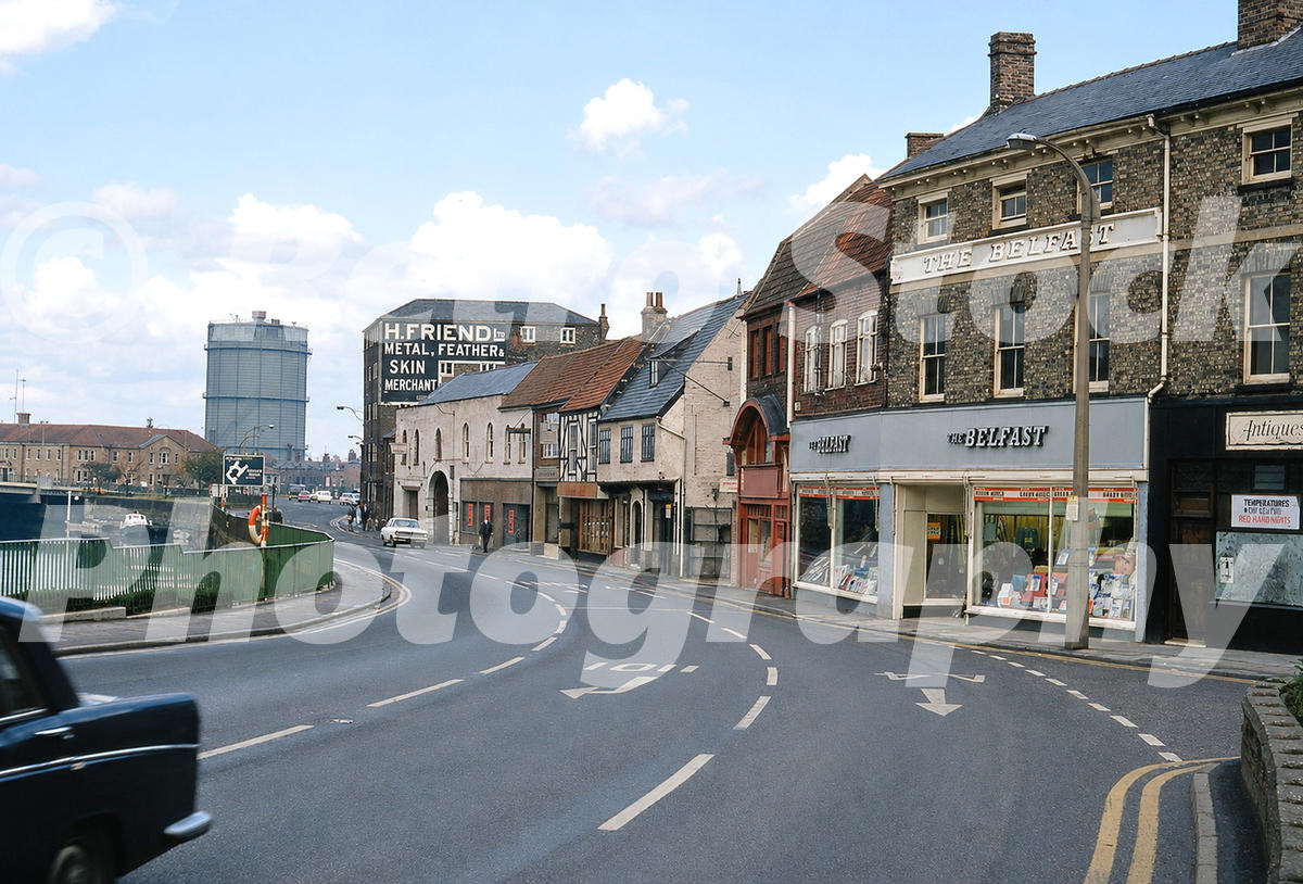 This authentic 1970s colour photograph features a view of Nene Quay along the River Nene in Wisbech