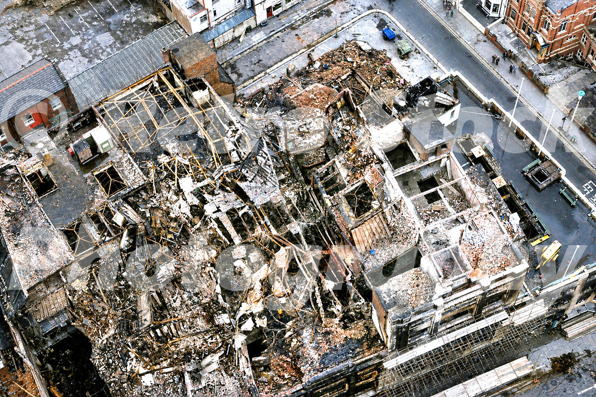 RHO Hills department store fire ruins from Blackpool Tower, 1967
