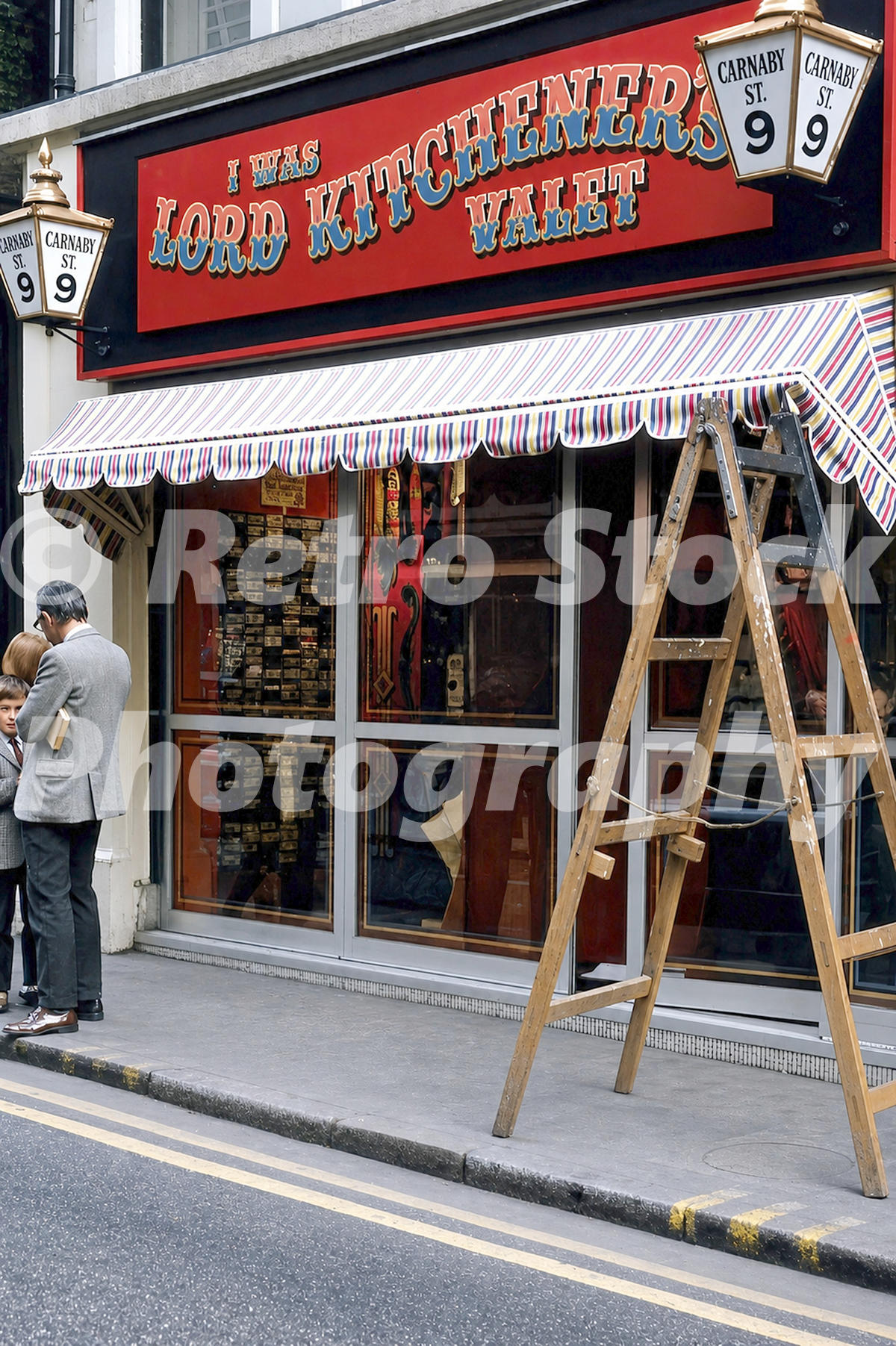 A 1960s colour photo of the eclectic storefront of I Was Lord Kitchener's Valet at 9 Carnaby Street in 1969.